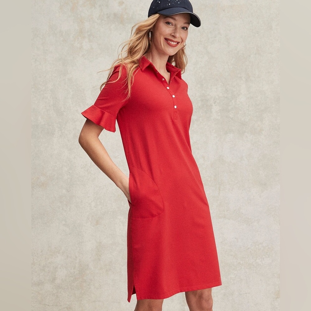 NWT Chico's Red Coverup Dress with Ruffled Sleeves